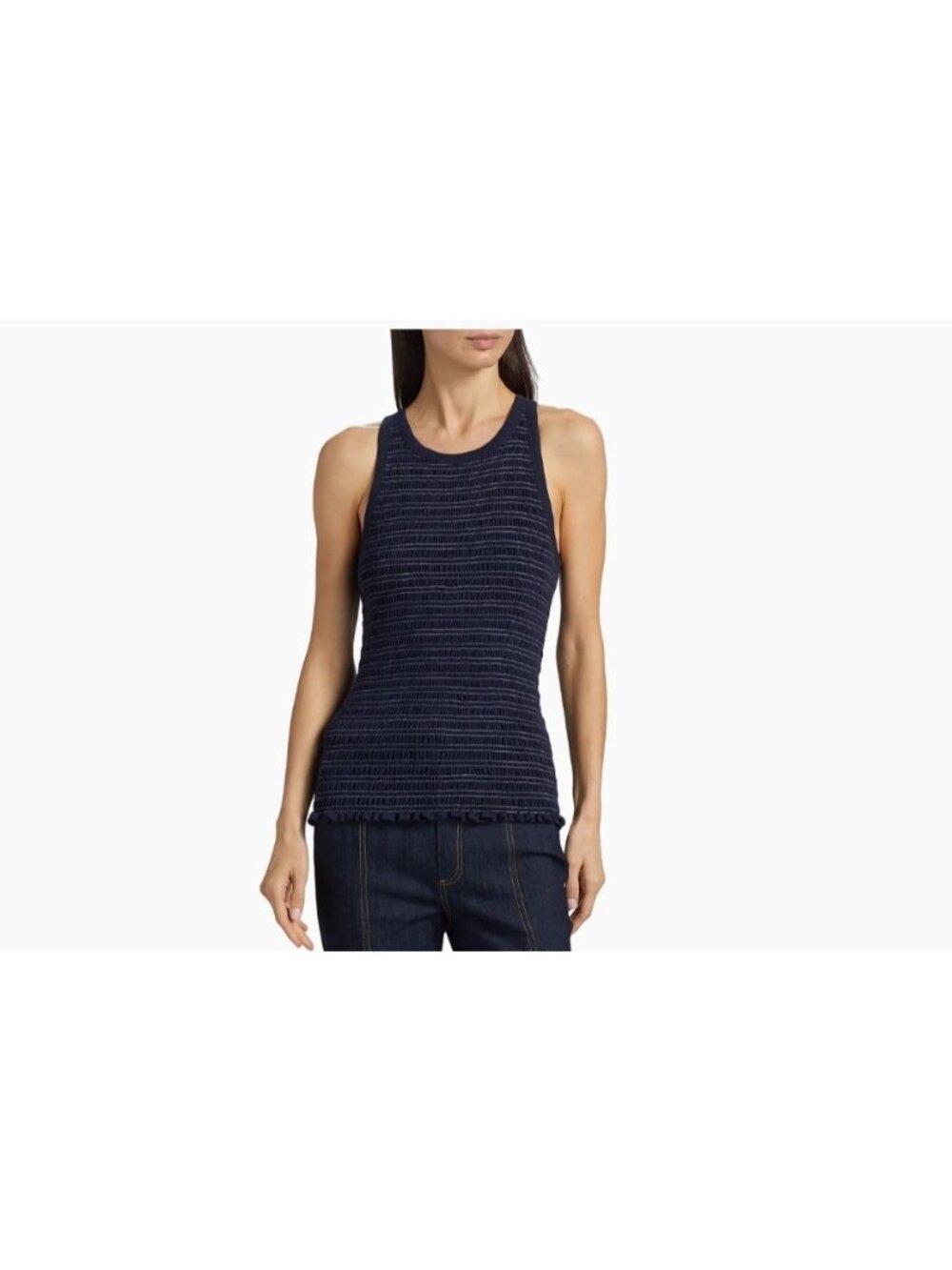 Cinq À Sept Sz Large Fawn Smocked Tous Les Jours Navy Ruched Tank Top